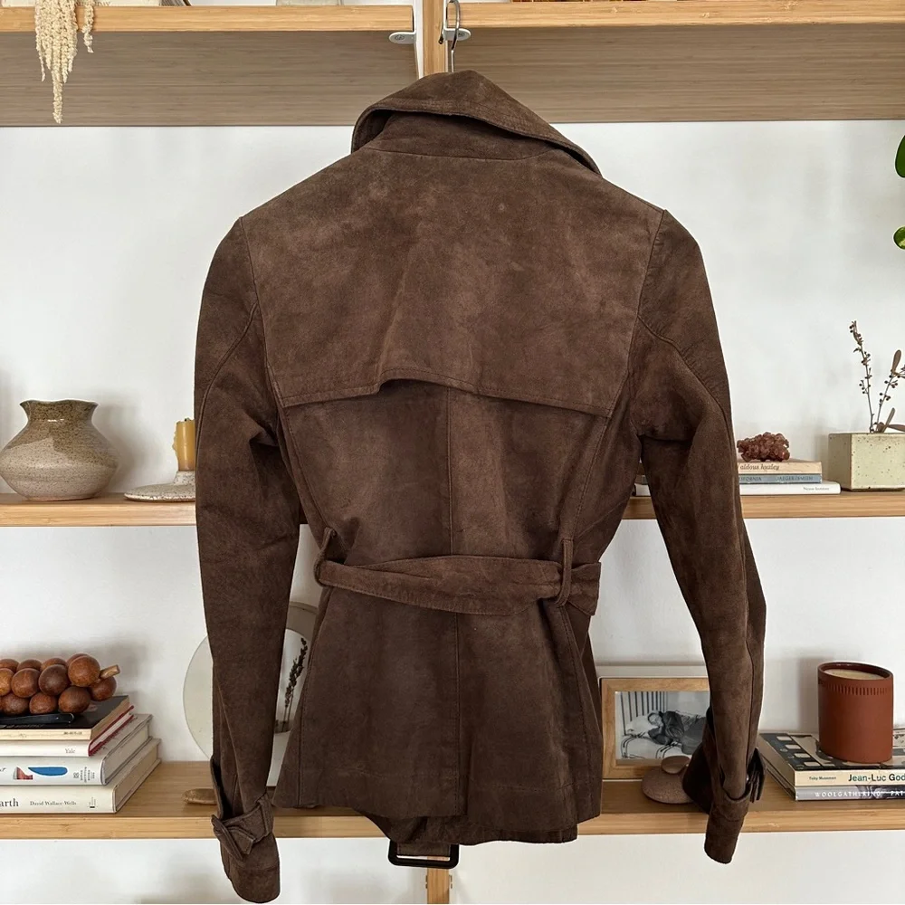 Vintage Suede Leather Cropped Trench Coat Small - Picture 7 of 7